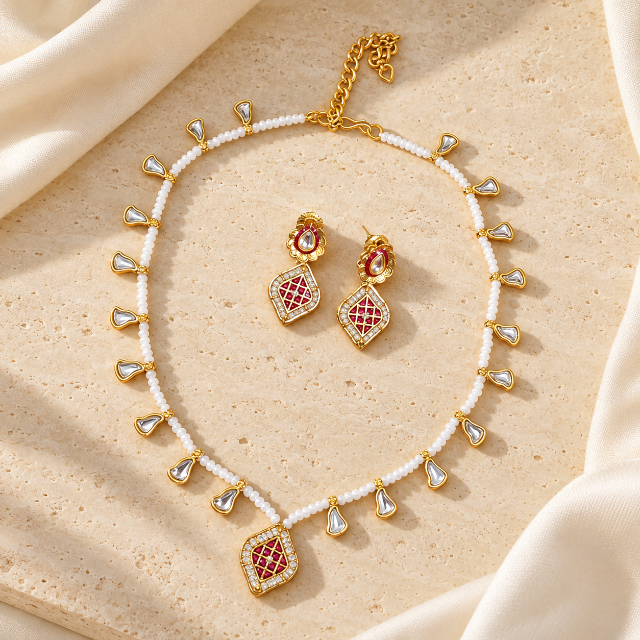 Gulabi Lattice Necklace & Earrings Set — Product photo