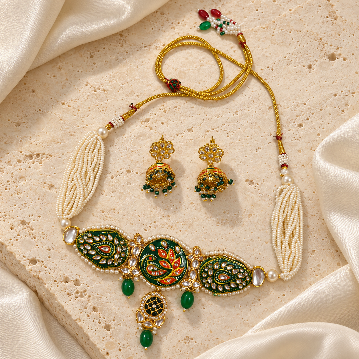 Mehfil Green Necklace & Earrings Set — Product photo
