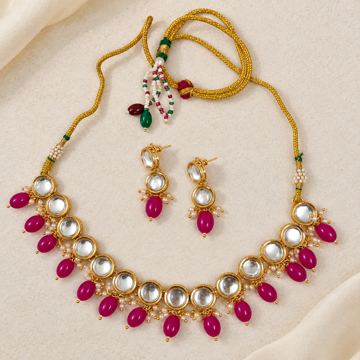 Aaina Fuchsia Necklace & Earrings Set — Product photo