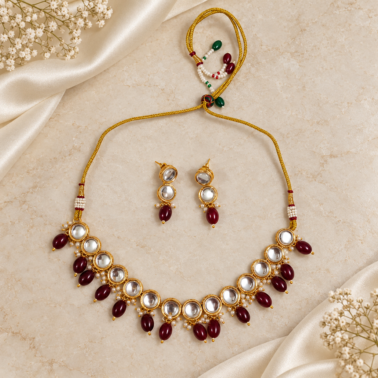 Aaina Maroon Necklace & Earrings Set — Product photo