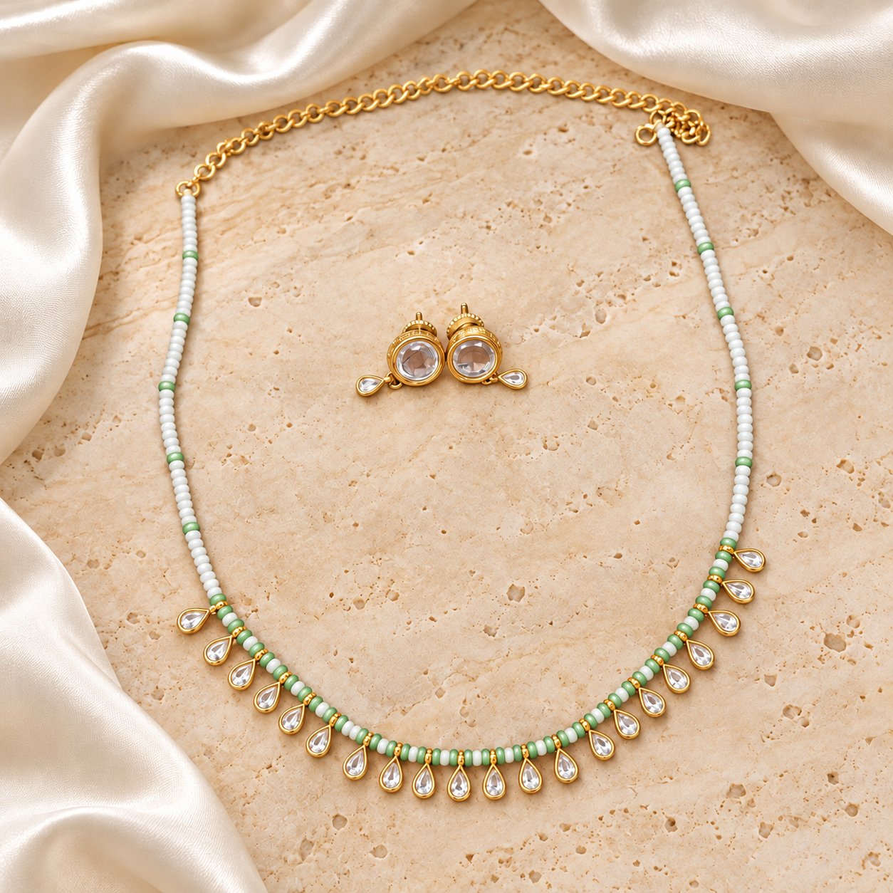 Mint Teardrop Necklace & Earrings Set — Product photo