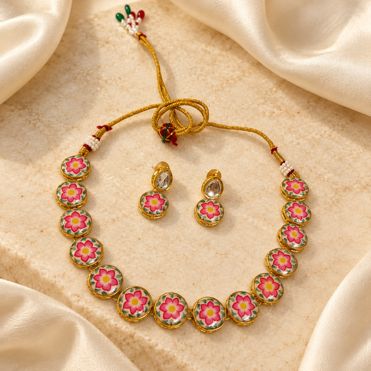 Gulabi Floral Necklace & Earrings Set — Product photo