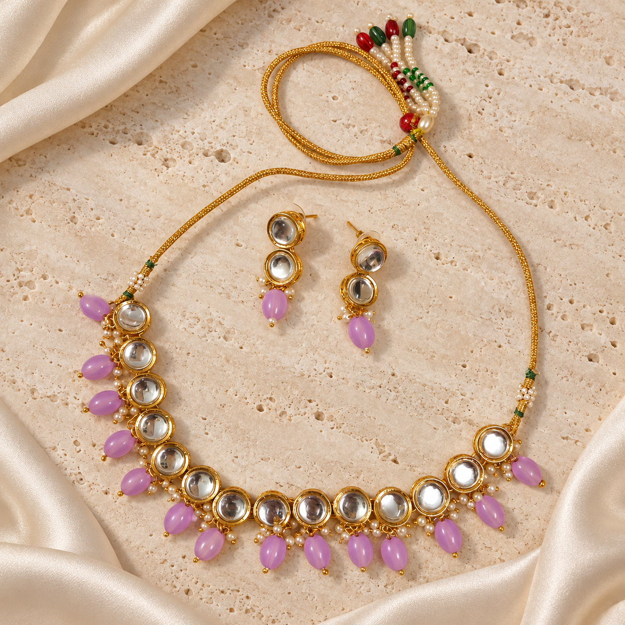 Aaina Lilac Necklace & Earrings Set — Product photo