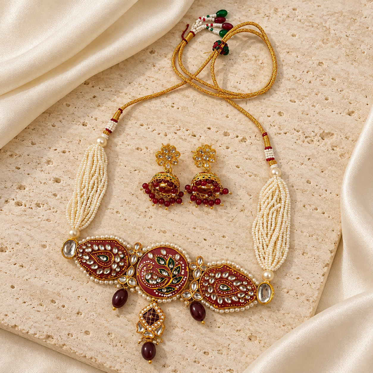 Mehfil Maroon Necklace & Earrings Set — Product photo